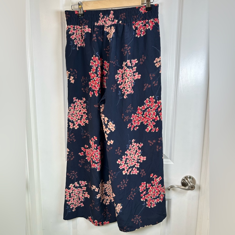 Rebecca Taylor Navy/Multicolor Floral Silk‎ Wide Leg Cropped Pants Size Small - Picture 8 of 8